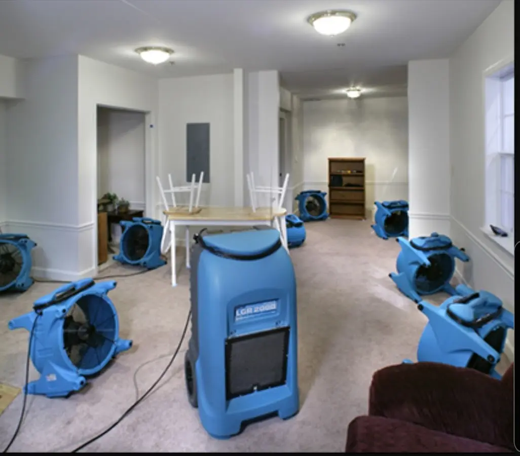 Air movers and dehumidifier setup for Water Damage Restoration in Shoreview